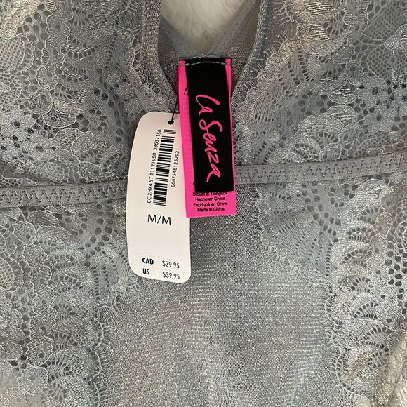 BRAND NEW La Senza bodysuit - ULTRA SEXY GREY & SILVER METALLIC LACE - size M - Picture 5 of 5